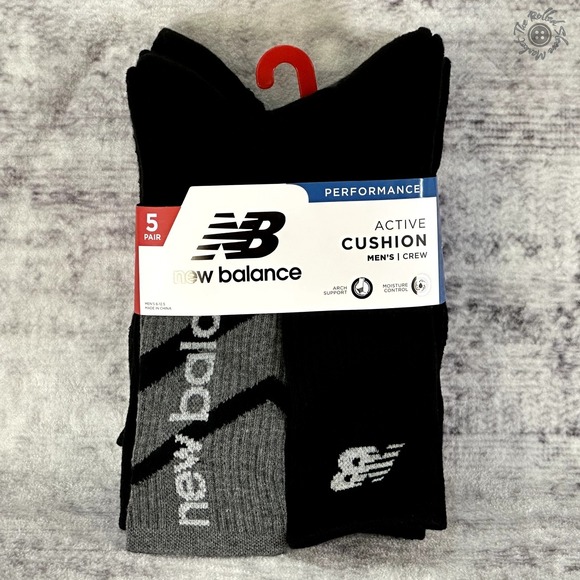 NWT New Balance Performance Active Cushion Men's Crew Socks 5 Pack Size 6-12.5 - Picture 1 of 9